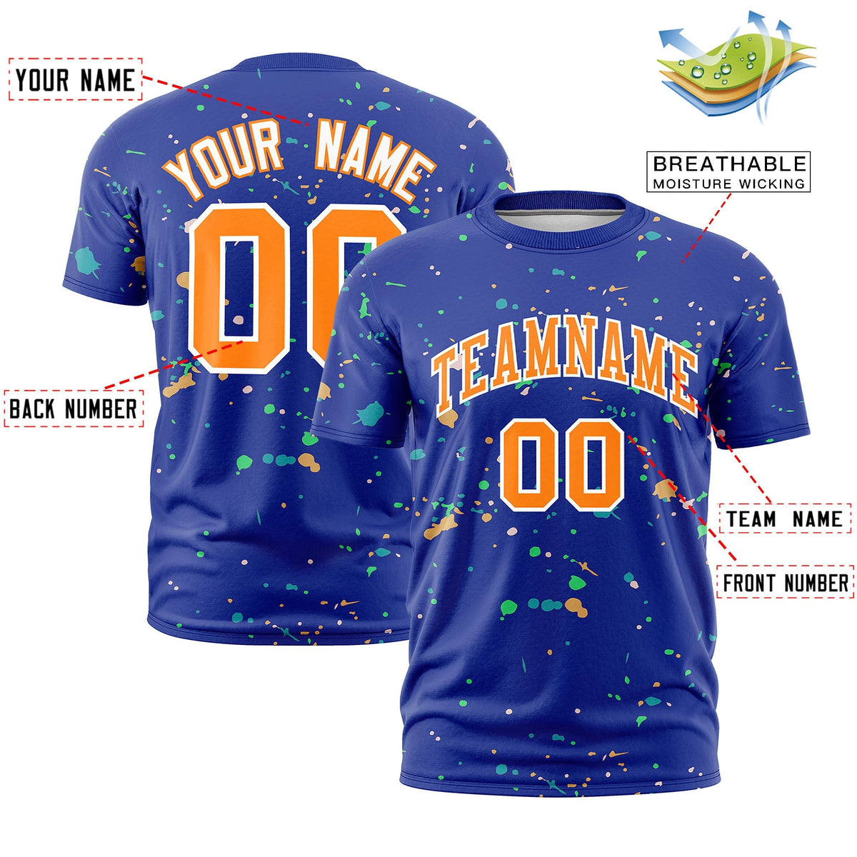 Custom Royal Blue Orange White Spray Painting Graffiti Pattern Personalization T-shirt| KXKSHOP