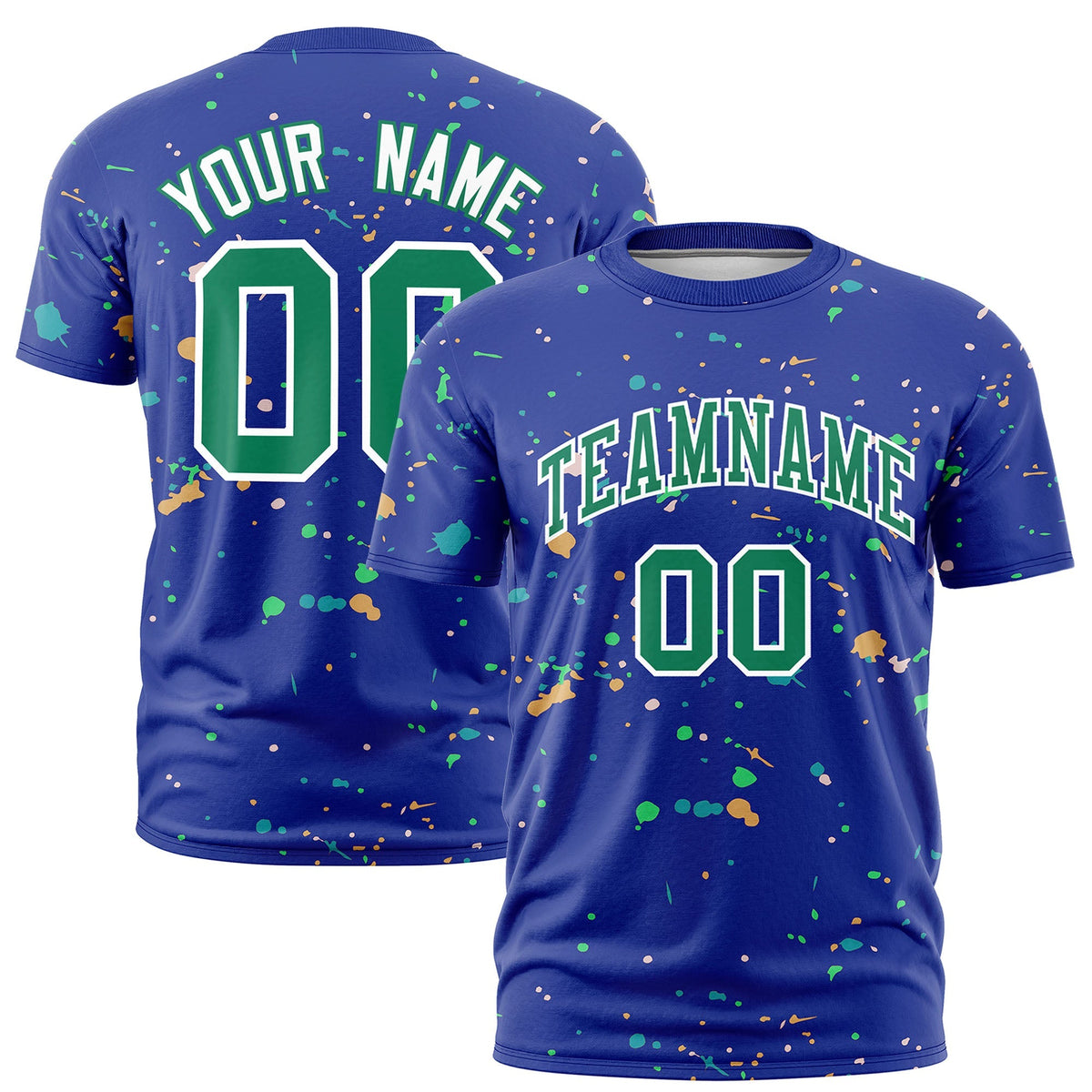 Custom Royal Blue Kelly Green White Spray Painting Graffiti Pattern Personalization T-shirt| KXKSHOP