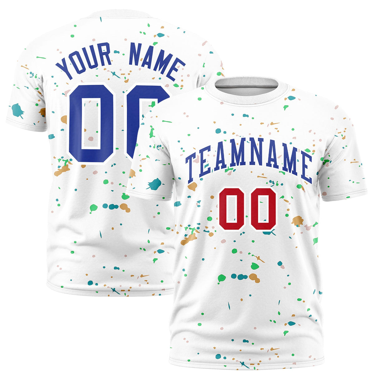 Custom White Royal Blue Spray Painting Graffiti Pattern Personalization T-shirt| KXKSHOP