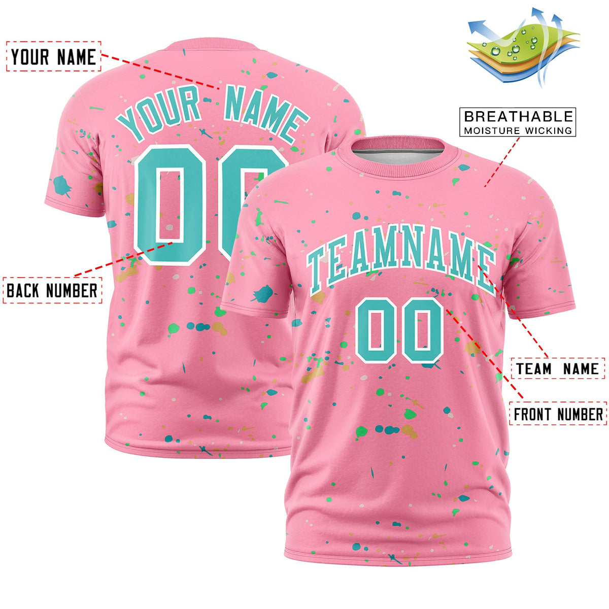 Custom Light Pink Teal White Spray Painting Graffiti Pattern Personalization T-shirt| KXKSHOP