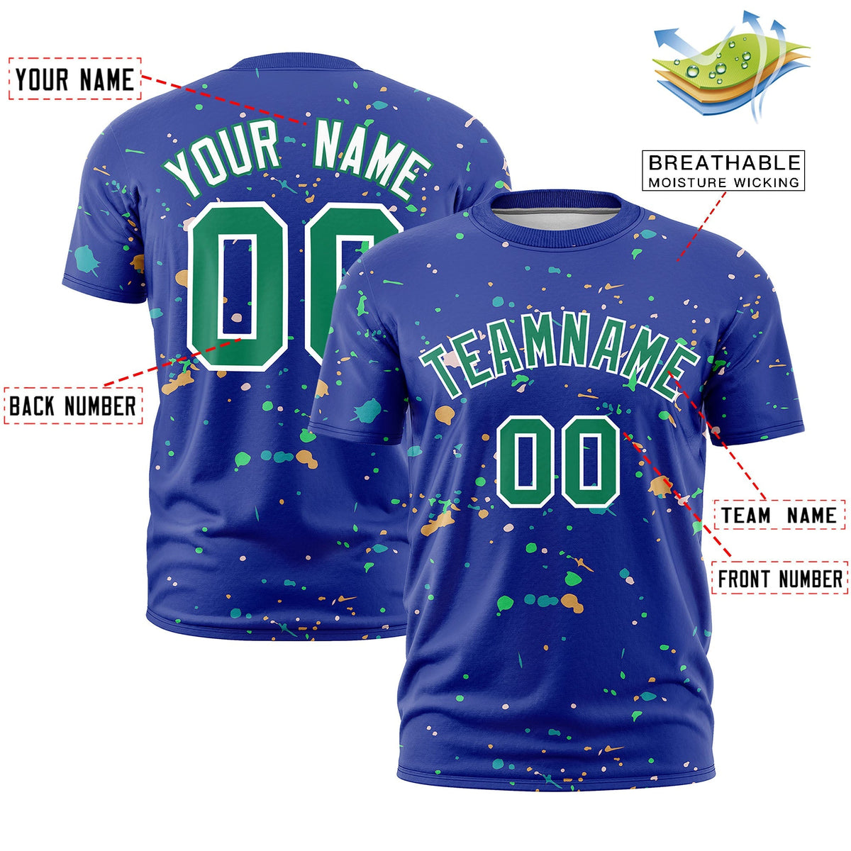 Custom Royal Blue Kelly Green White Spray Painting Graffiti Pattern Personalization T-shirt| KXKSHOP