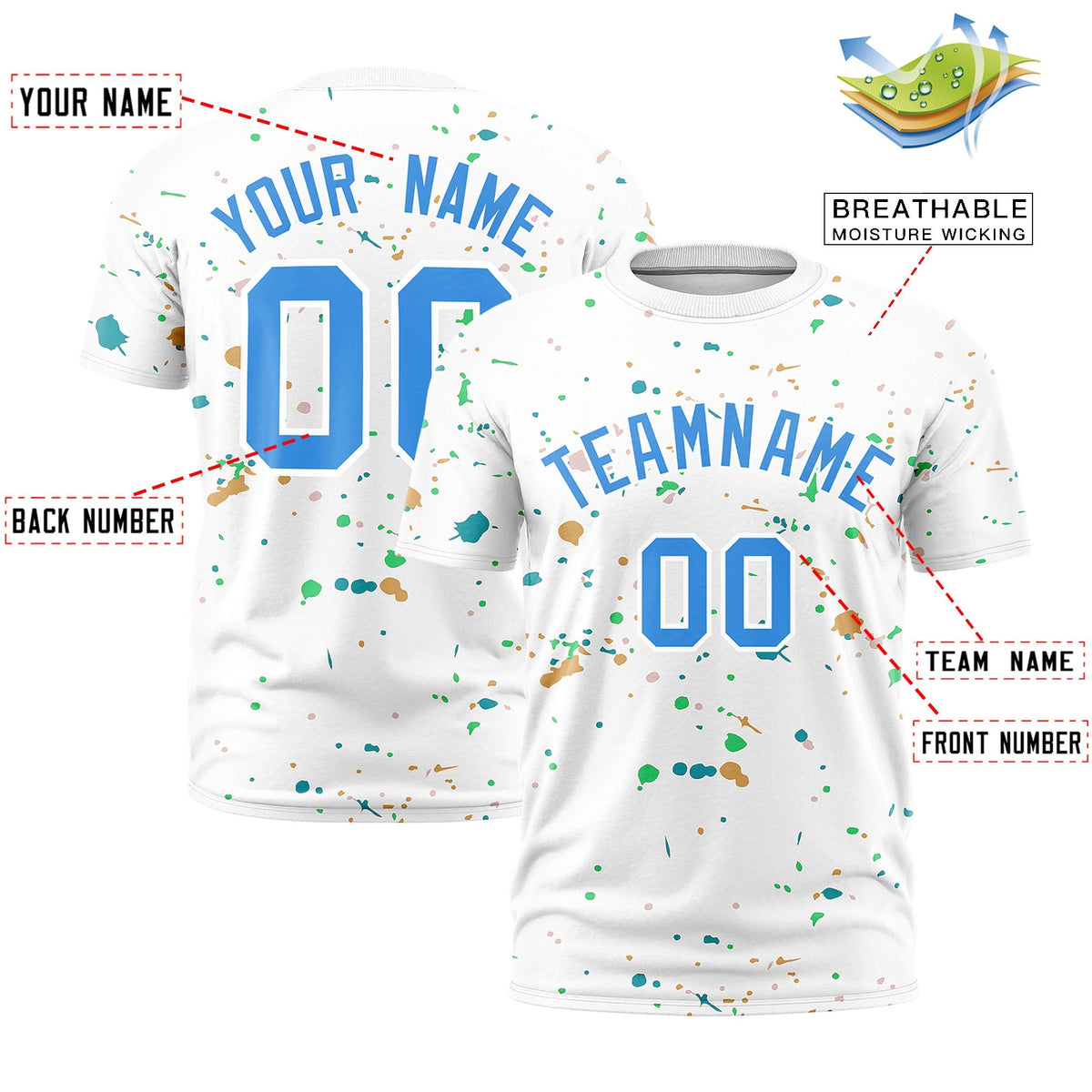 Custom White Light Blue Spray Painting Graffiti Pattern Personalization T-shirt| KXKSHOP