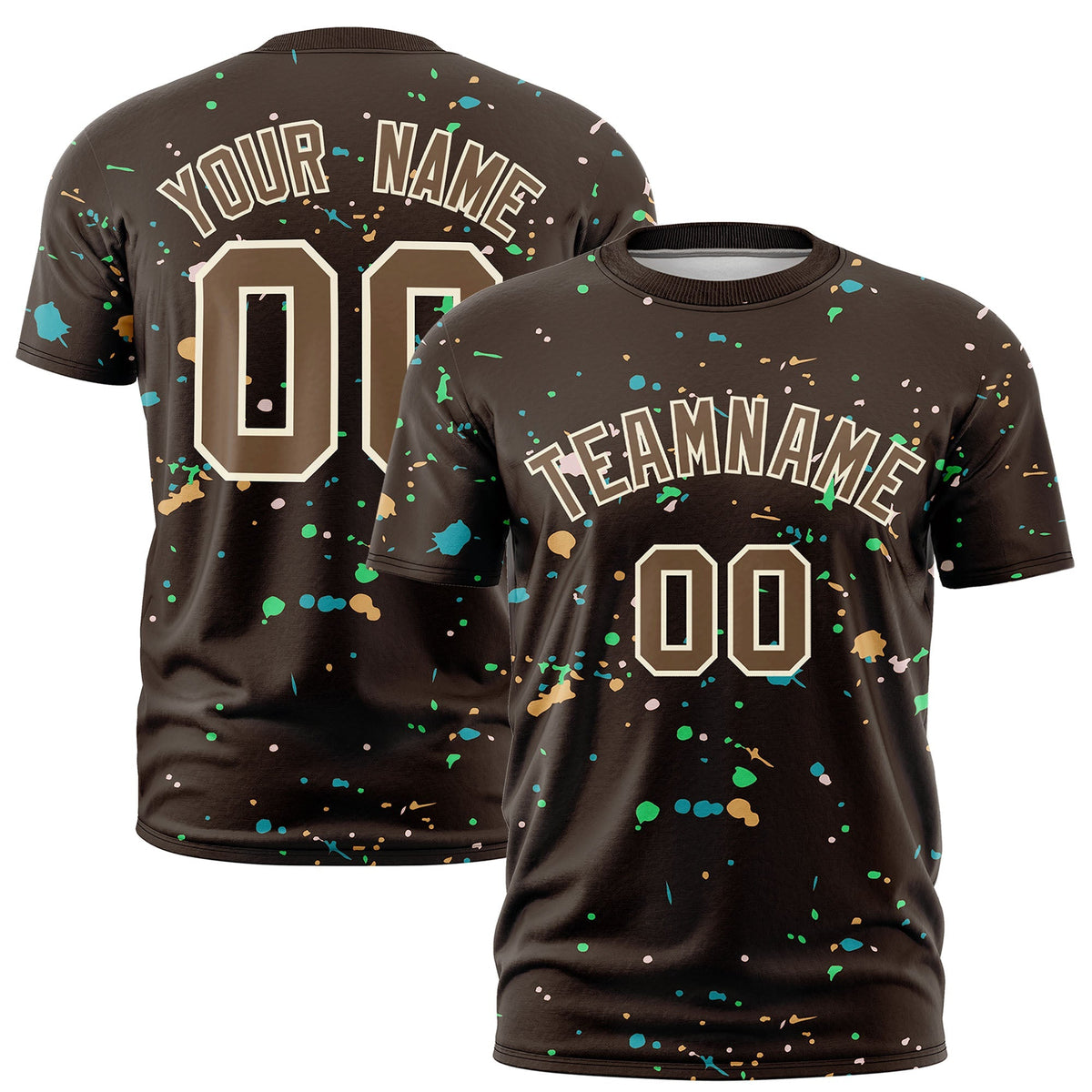 Custom Brown Light Brown Cream Spray Painting Graffiti Pattern Personalization T-shirt| KXKSHOP