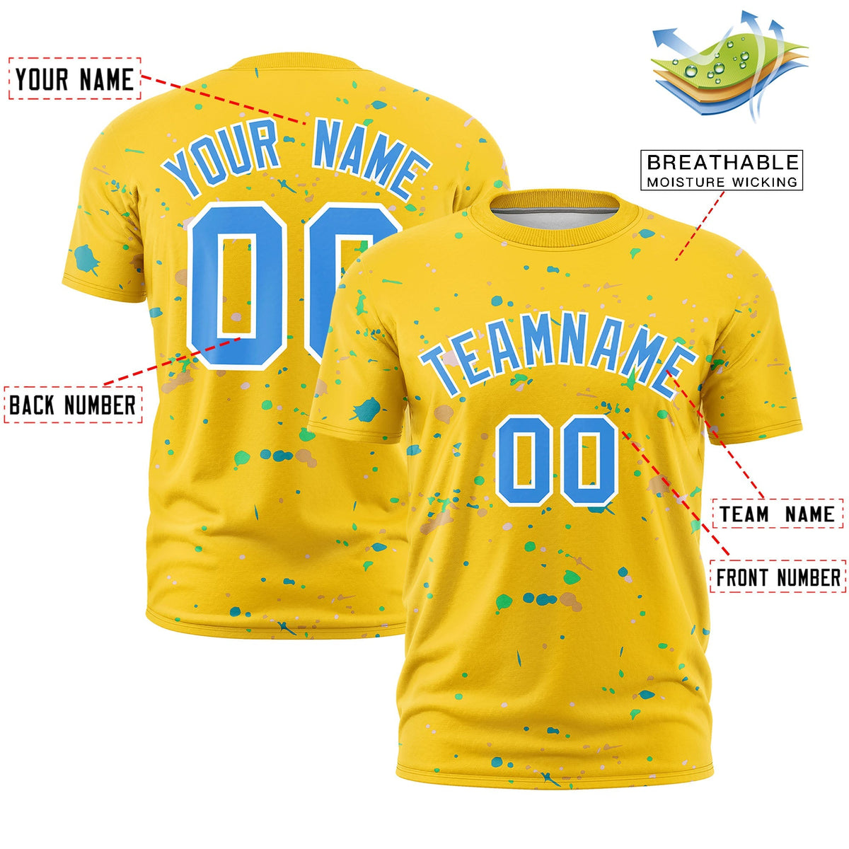 Custom Gold Powder Blue White Spray Painting Graffiti Pattern Personalization T-shirt| KXKSHOP