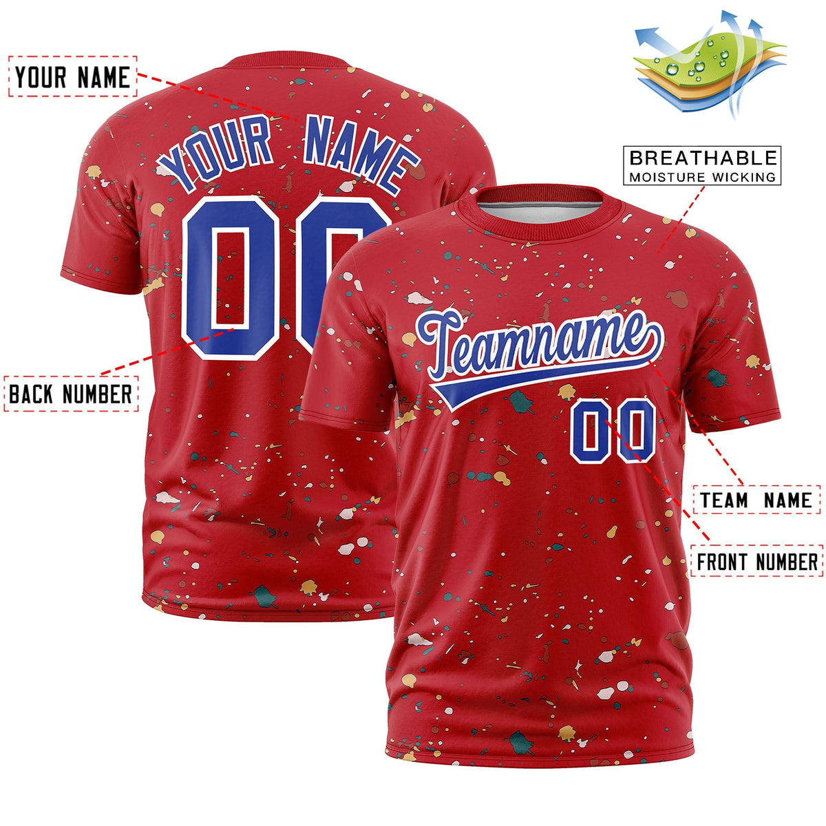 Custom Red Royal Blue White Spray Painting Graffiti Pattern Personalization T-shirt| KXKSHOP