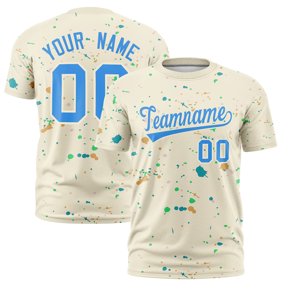 Custom Cream Light Blue Spray Painting Graffiti Pattern Personalization T-shirt| KXKSHOP