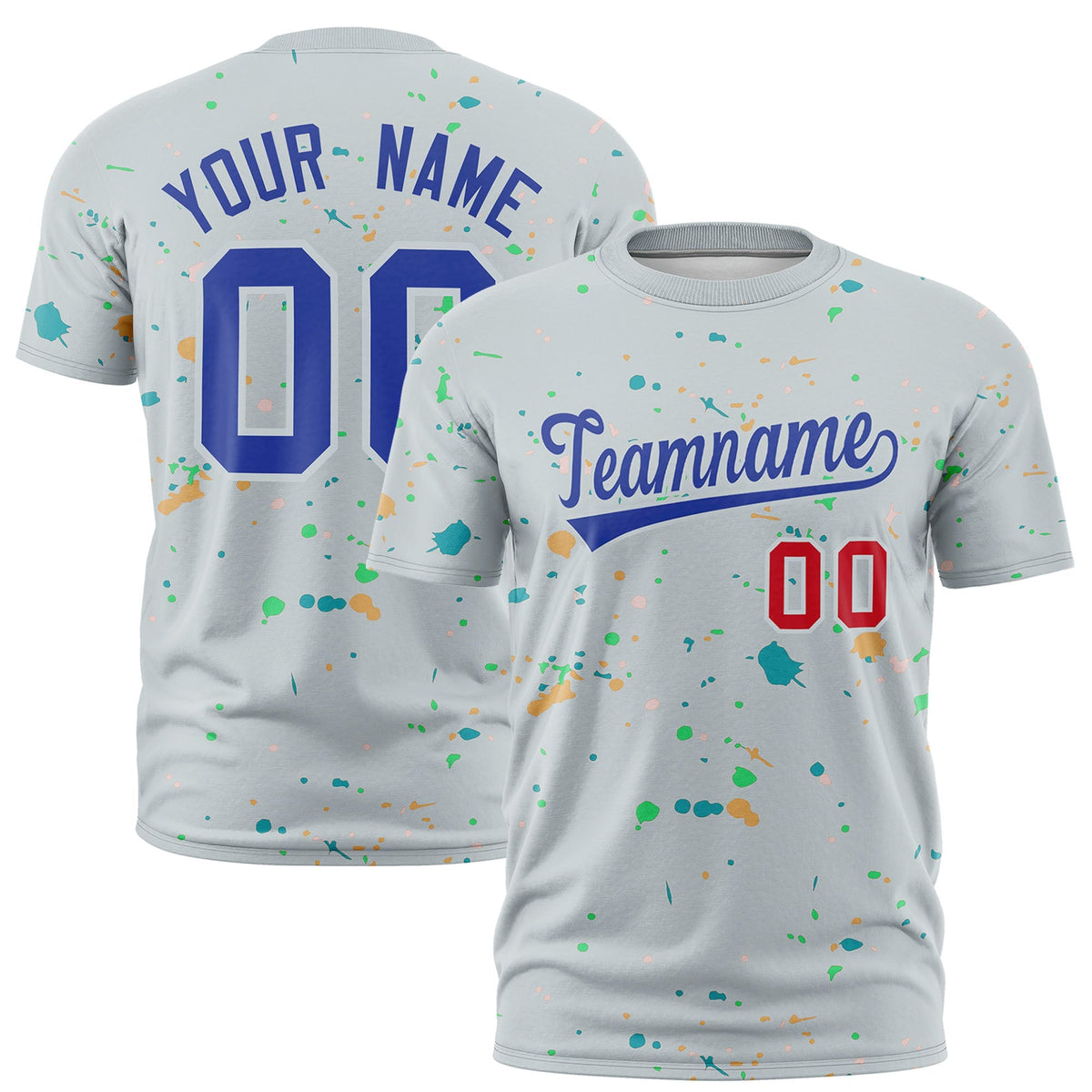 Custom Silver Royal Blue Spray Painting Graffiti Pattern Personalization T-shirt| KXKSHOP