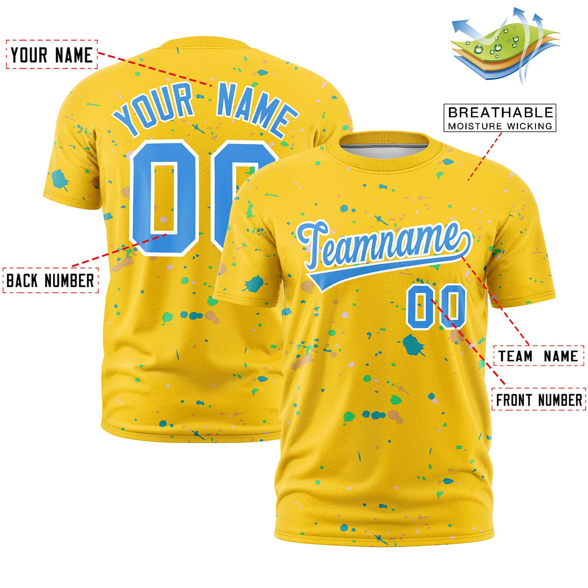 Custom Gold Powder Blue White Spray Painting Graffiti Pattern Personalization T-shirt| KXKSHOP