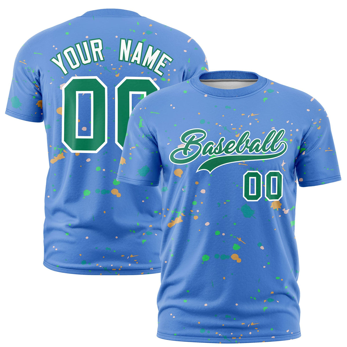 Custom Light Blue Kelly Green White Spray Painting Graffiti Pattern Personalization T-shirt| KXKSHOP