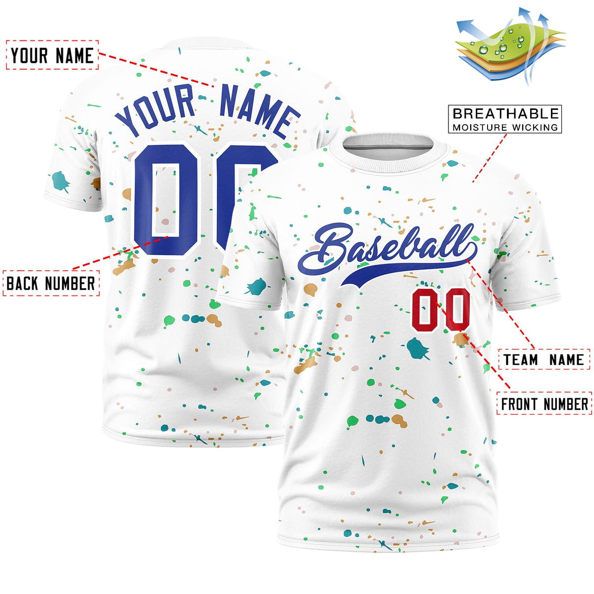 Custom White Royal Blue Spray Painting Graffiti Pattern Personalization T-shirt| KXKSHOP