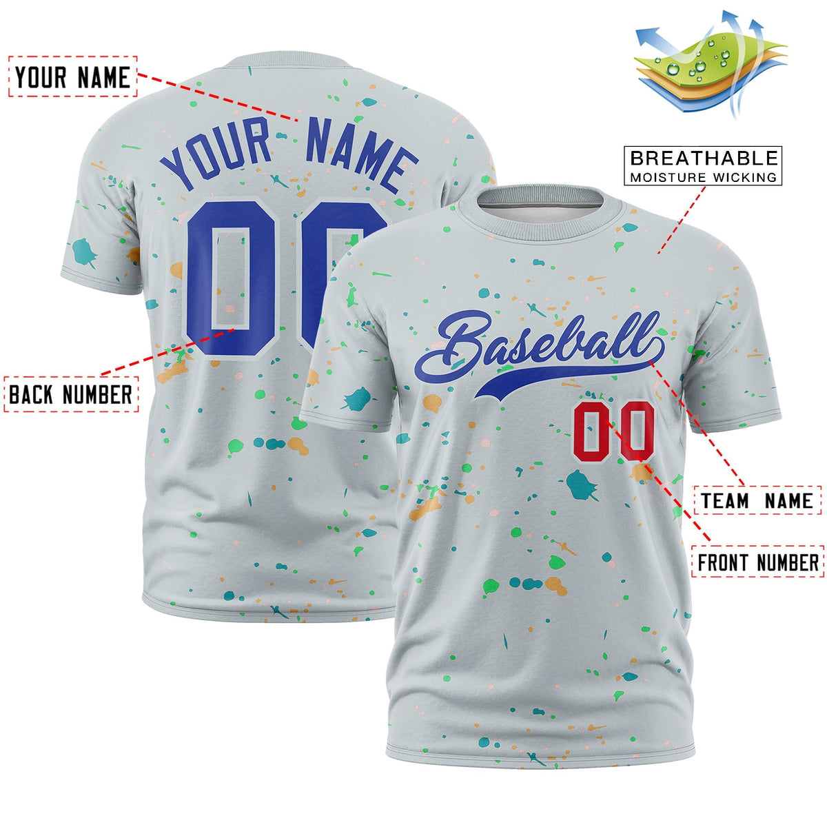 Custom Silver Royal Blue Spray Painting Graffiti Pattern Personalization T-shirt| KXKSHOP