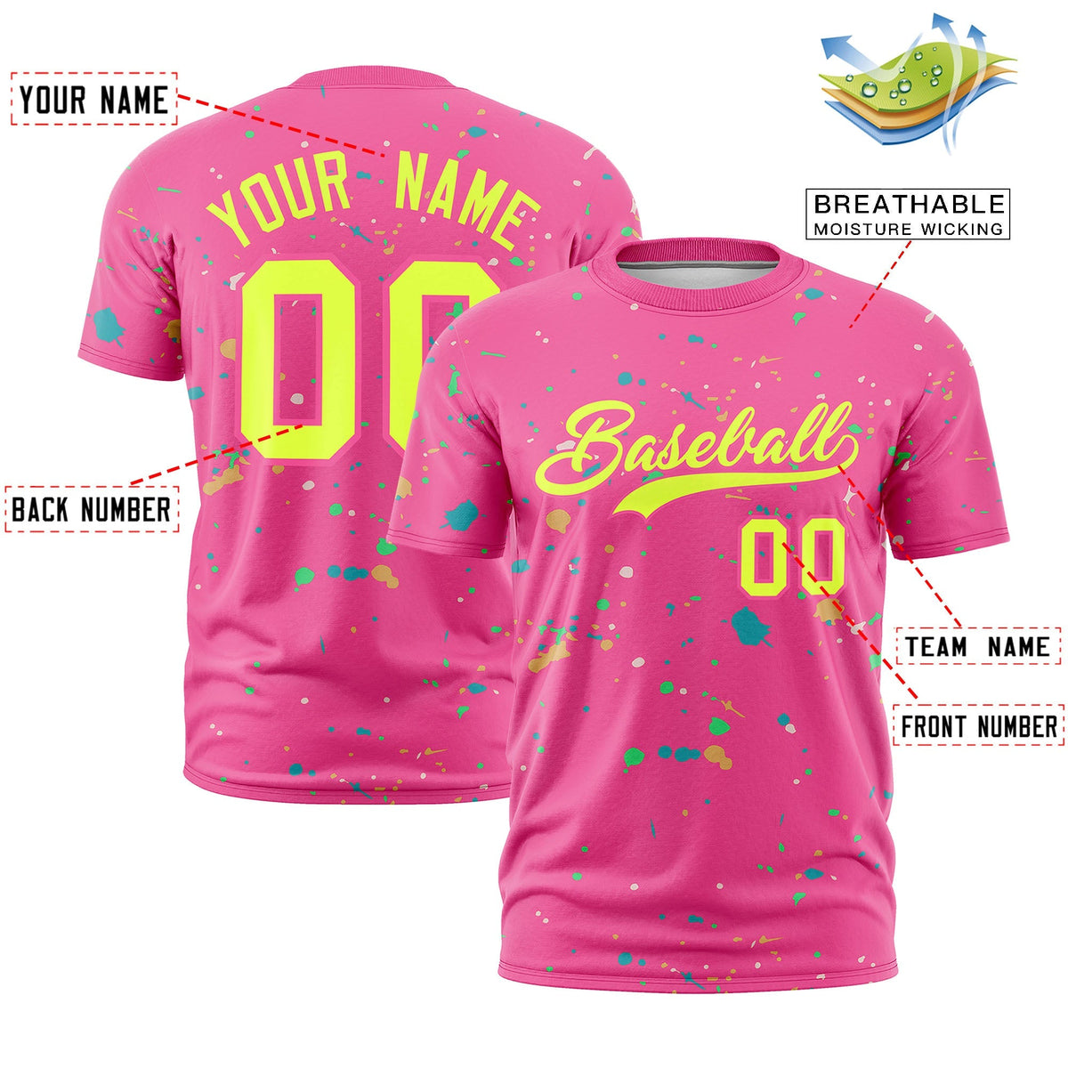 Custom Pink Fluorescent Green Spray Painting Graffiti Pattern Personalization T-shirt| KXKSHOP
