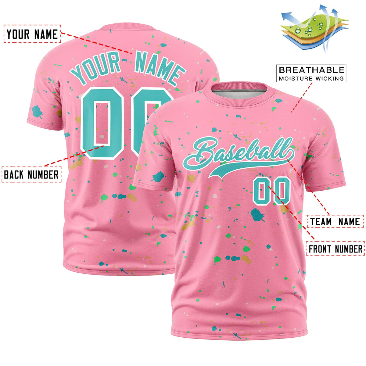 Custom Light Pink Teal White Spray Painting Graffiti Pattern Personalization T-shirt| KXKSHOP