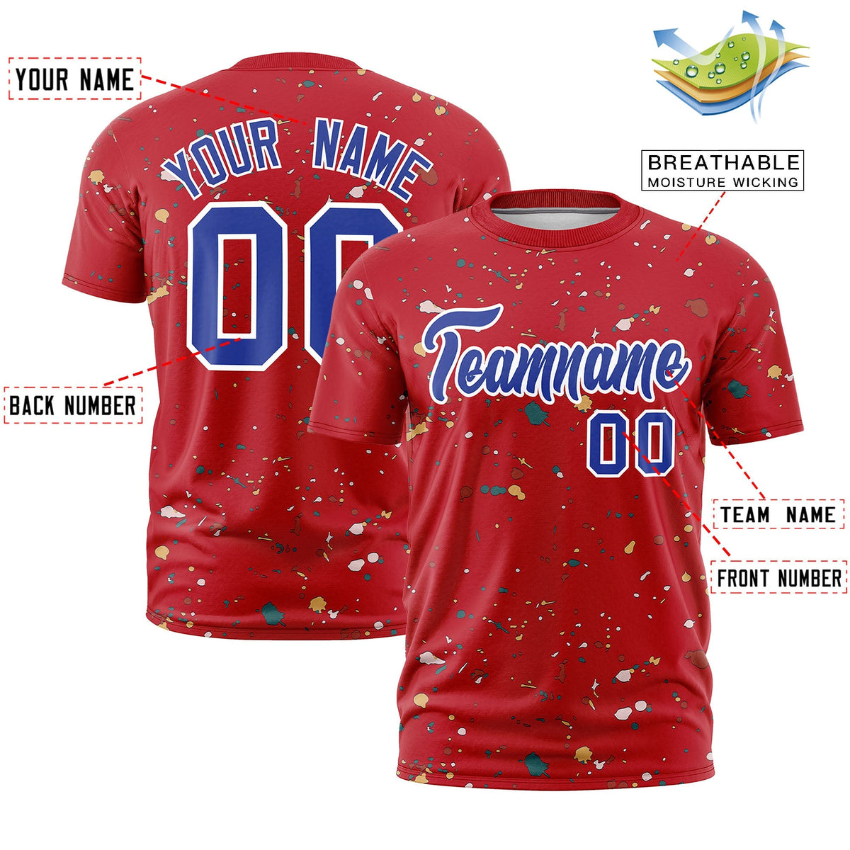 Custom Red Royal Blue White Spray Painting Graffiti Pattern Personalization T-shirt| KXKSHOP