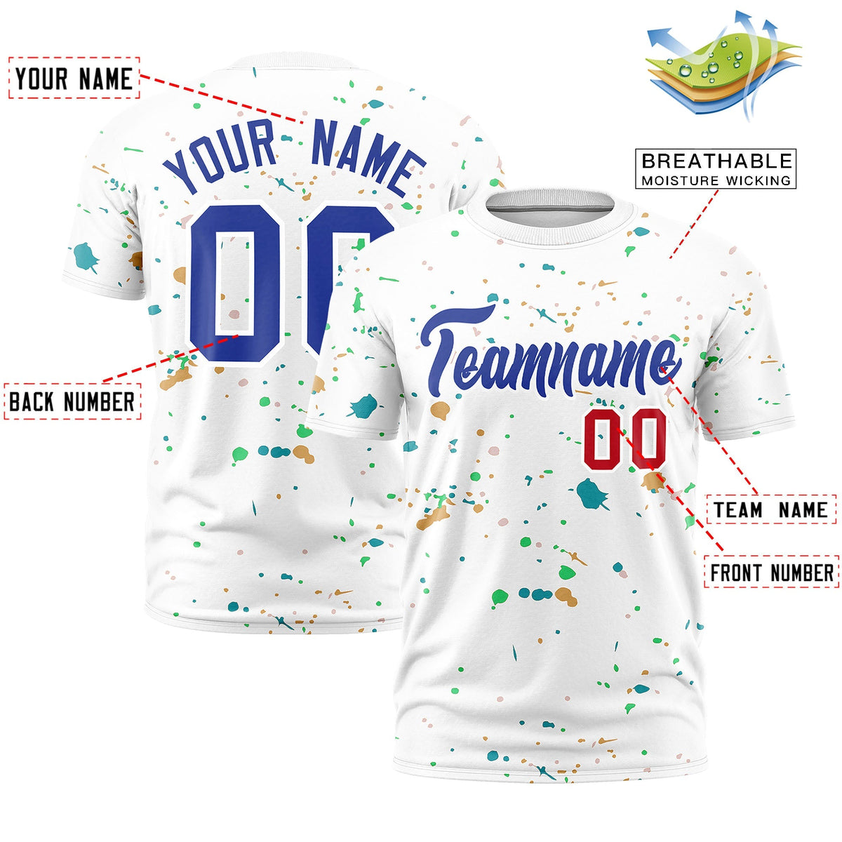 Custom White Royal Blue Spray Painting Graffiti Pattern Personalization T-shirt| KXKSHOP