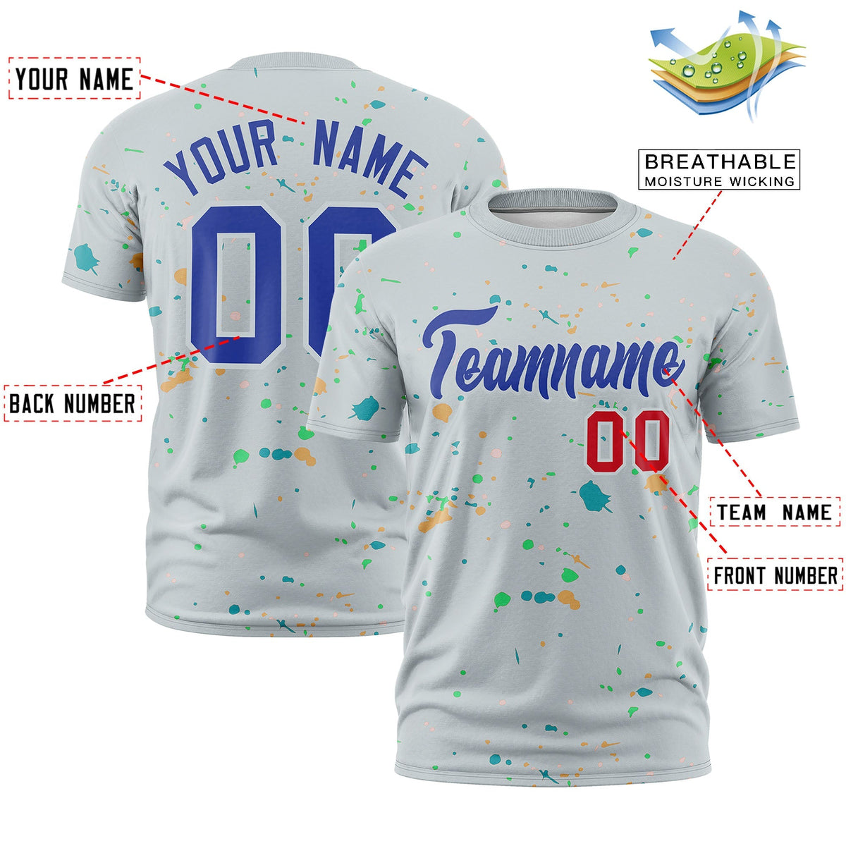 Custom Silver Royal Blue Spray Painting Graffiti Pattern Personalization T-shirt| KXKSHOP