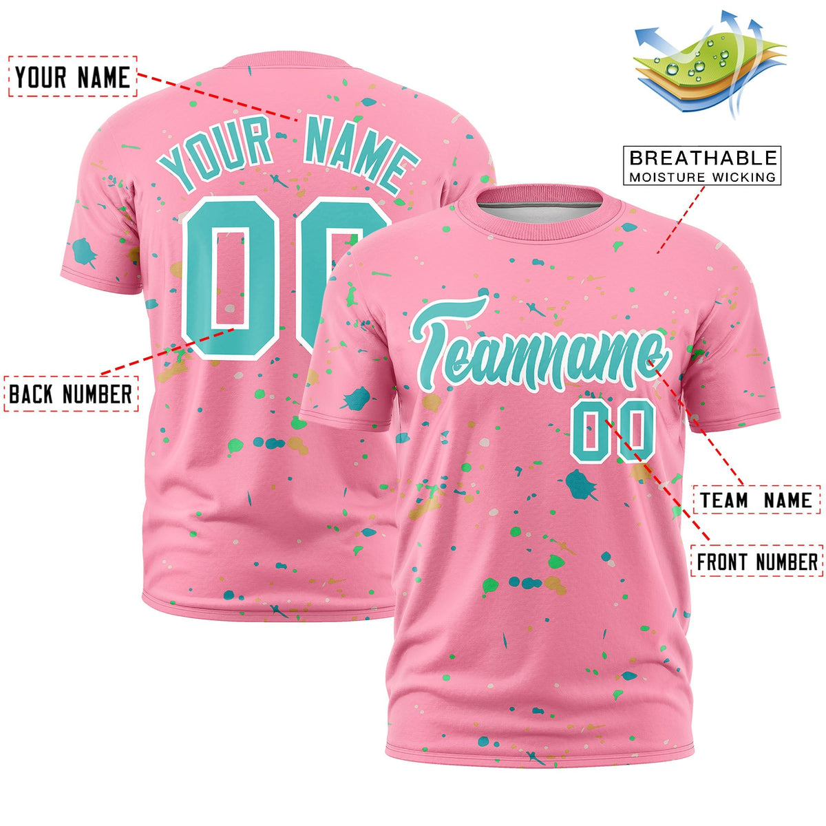 Custom Light Pink Teal White Spray Painting Graffiti Pattern Personalization T-shirt| KXKSHOP