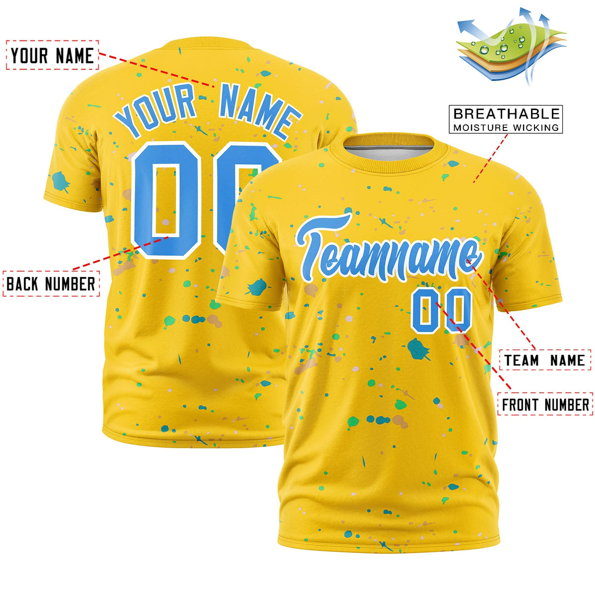 Custom Gold Powder Blue White Spray Painting Graffiti Pattern Personalization T-shirt| KXKSHOP