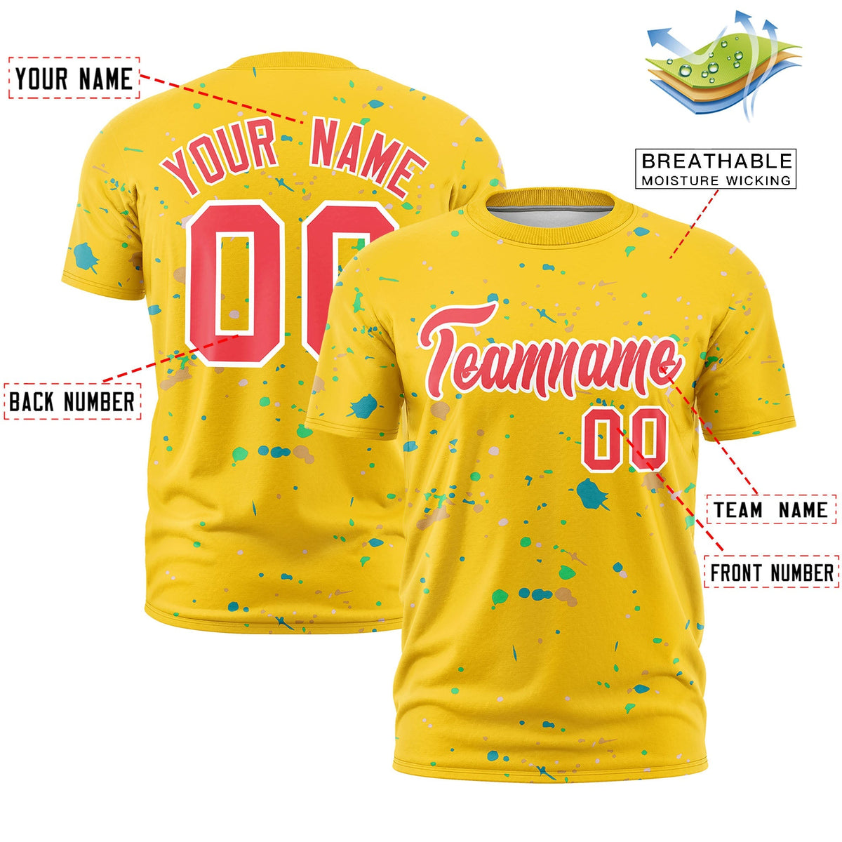 Custom Gold Light Red White Spray Painting Graffiti Pattern Personalization T-shirt| KXKSHOP