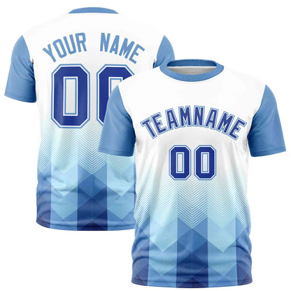 Custom White Light Blue Gradient Ripple Fashion Raglan Sleeves Performance T-Shirt