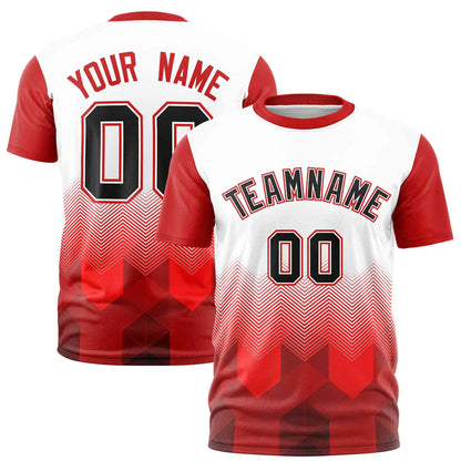 Custom White Red Gradient Ripple Fashion Raglan Sleeves Performance T-Shirt