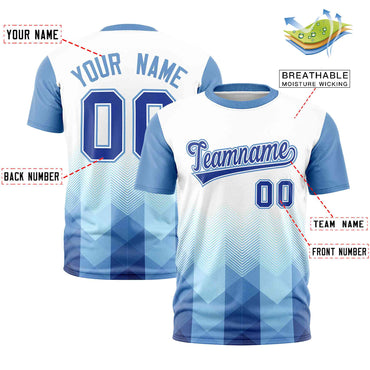 Custom White Light Blue Gradient Ripple Fashion Raglan Sleeves Performance T-Shirt