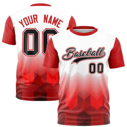 Custom White Red Gradient Ripple Fashion Raglan Sleeves Performance T-Shirt