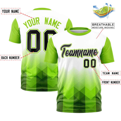 Custom White Neon Green Gradient Ripple Fashion Raglan Sleeves Performance T-Shirt