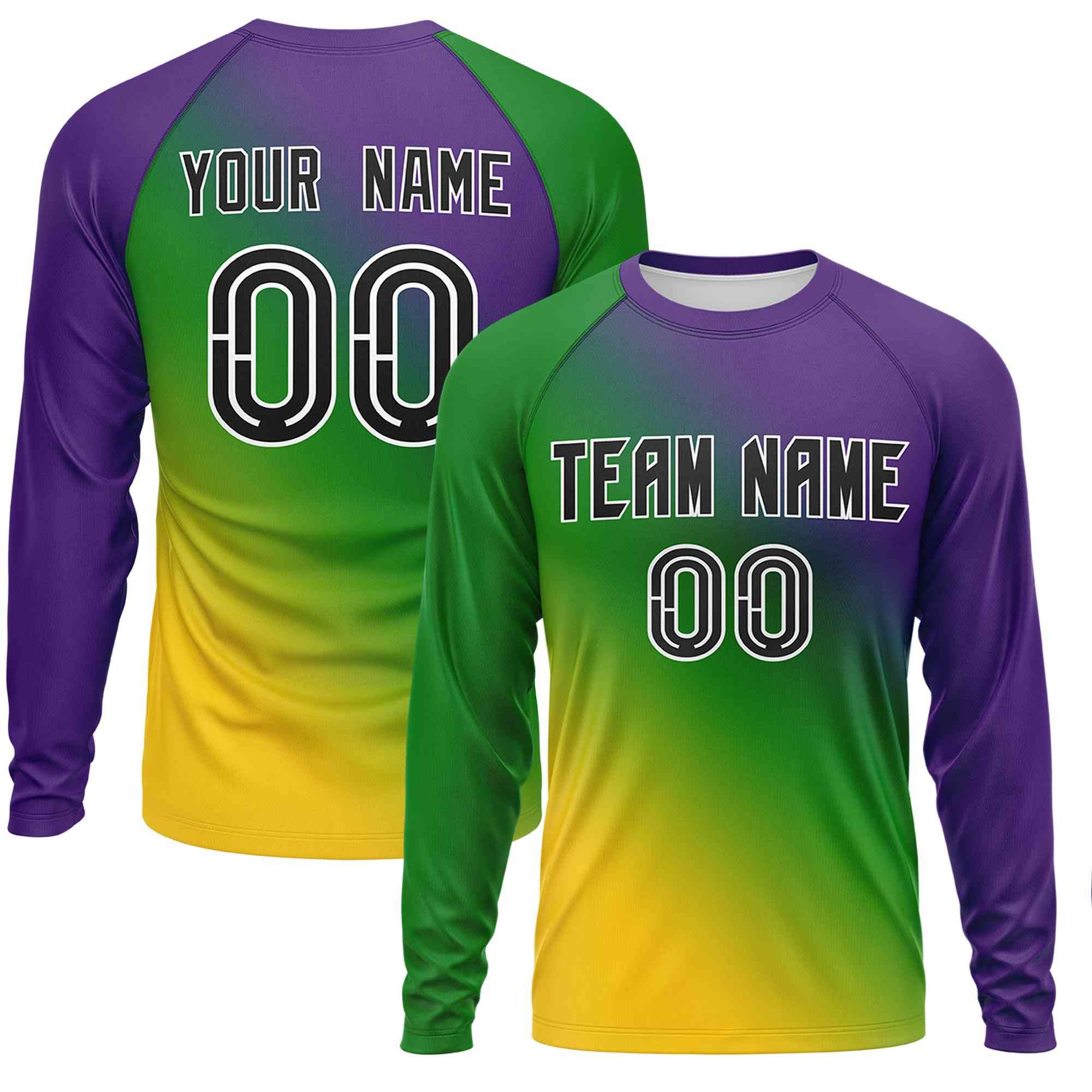 Custom Purple Kelly Green Crew Neck Personalized Mardi Gras Long Sleeve Performance T-shirt | KXKSHOP