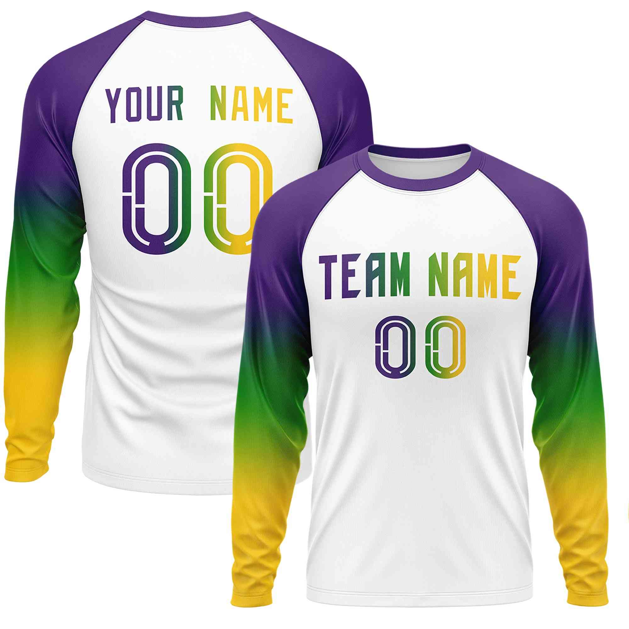 Custom White Purple Crew Neck Personalized Mardi Gras Long Sleeve Performance T-shirt | KXKSHOP