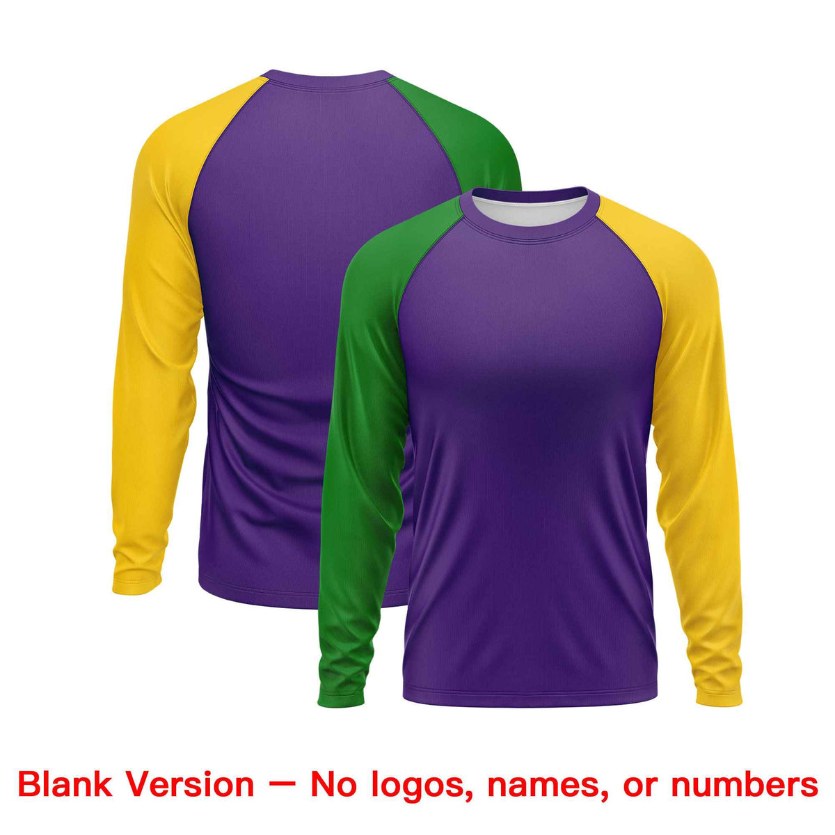 Custom Purple Kelly Green Crew Neck Personalized Mardi Gras Long Sleeve Performance T-shirt | KXKSHOP