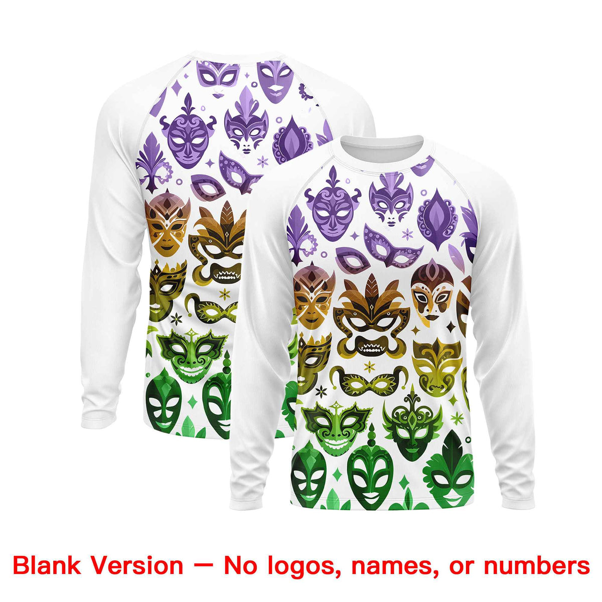 Custom White Gold Crew Neck Personalized Mardi Gras Long Sleeve Performance T-shirt | KXKSHOP