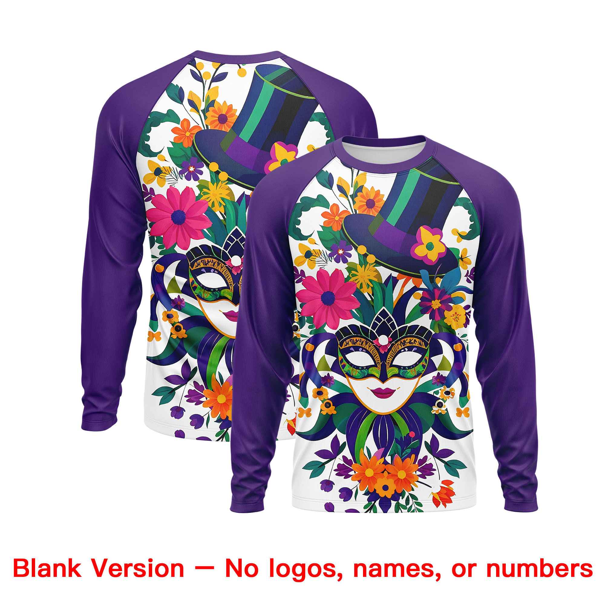 Custom Purple Gold Crew Neck Personalized Mardi Gras Long Sleeve Performance T-shirt | KXKSHOP