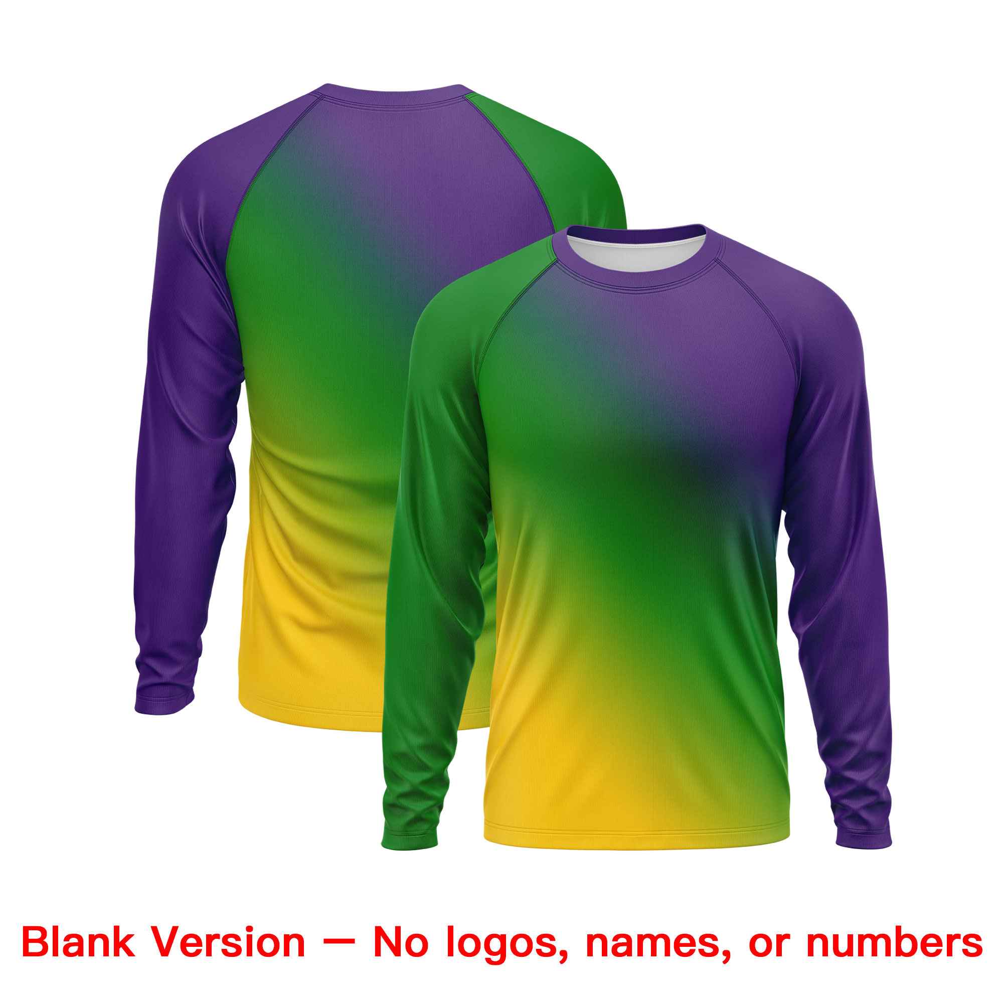 Custom Purple Kelly Green Crew Neck Personalized Mardi Gras Long Sleeve Performance T-shirt | KXKSHOP