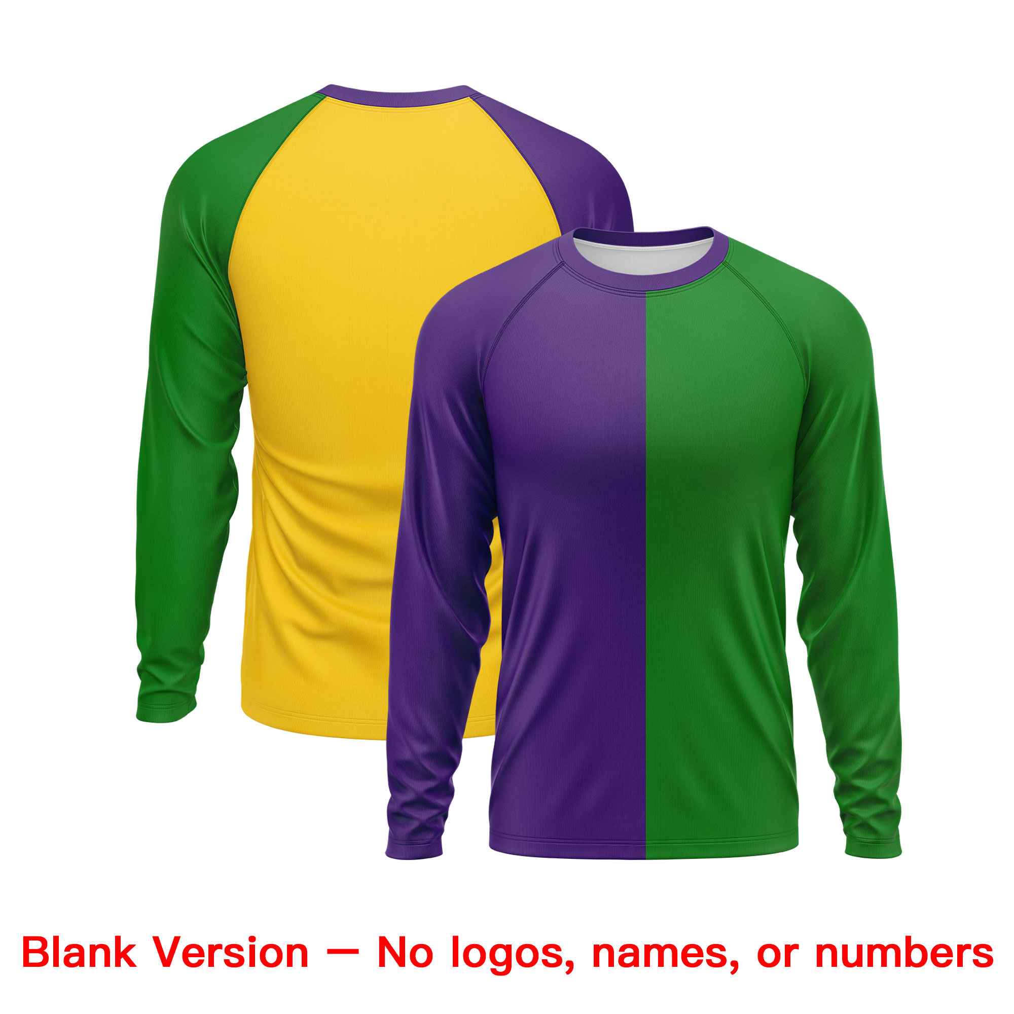 Custom Purple Kelly Green Crew Neck Personalized Mardi Gras Long Sleeve Performance T-shirt | KXKSHOP