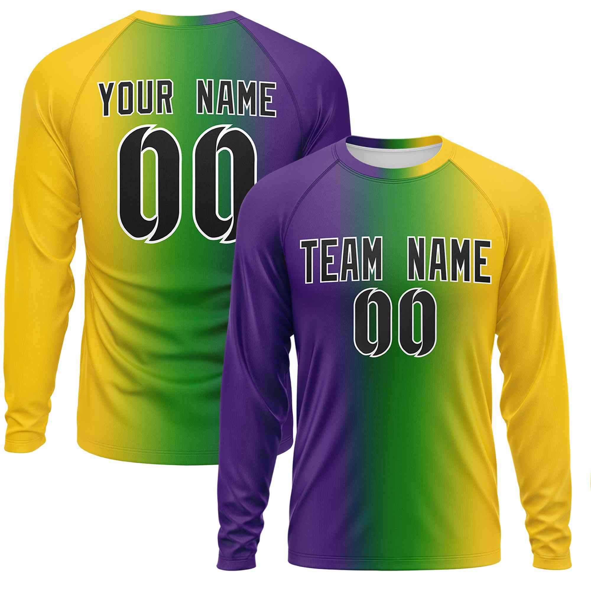 Custom Purple Gold Crew Neck Personalized Mardi Gras Long Sleeve Performance T-shirt | KXKSHOP