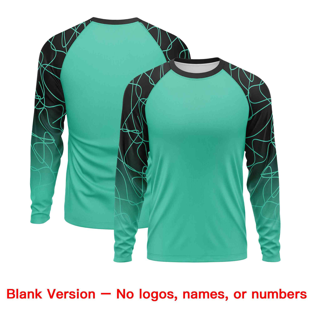 Custom Bright Green Black Tangled Lines Pattern Raglan Long Sleeve Performance T-Shirt