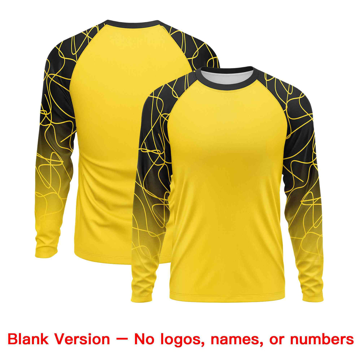 Custom Gold Black Tangled Lines Pattern Raglan Long Sleeve Performance T-Shirt