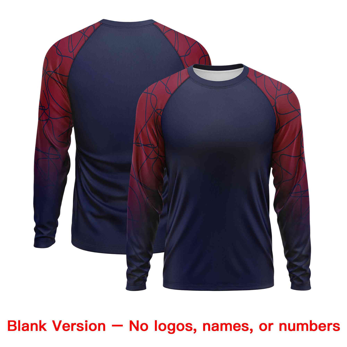 Custom Navy Crimson Tangled Lines Pattern Raglan Long Sleeve Performance T-Shirt