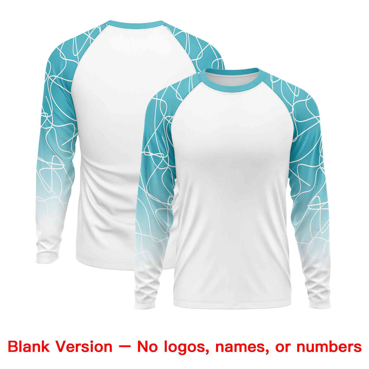 Custom Teal White Tangled Lines Pattern Raglan Long Sleeve Performance T-Shirt