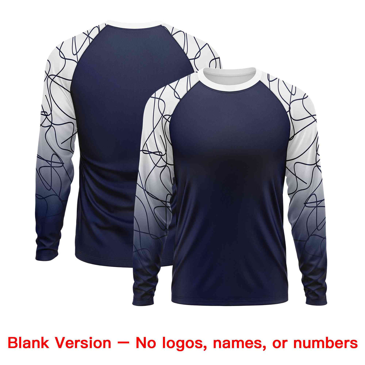 Custom Navy White Tangled Lines Pattern Raglan Long Sleeve Performance T-Shirt