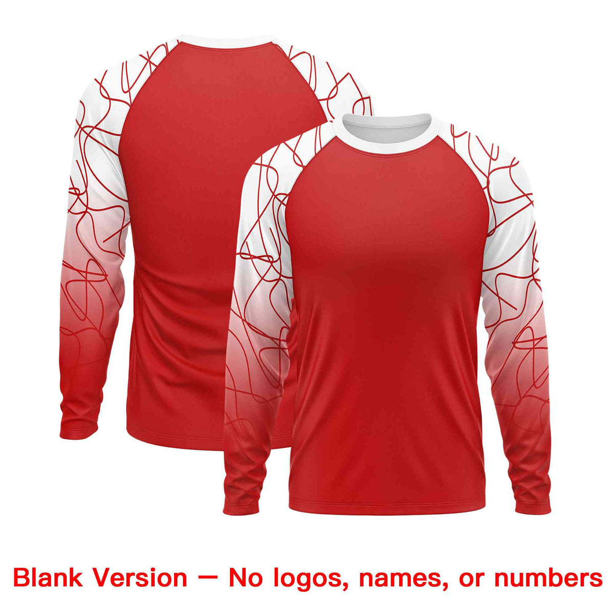 Custom Red White Tangled Lines Pattern Raglan Long Sleeve Performance T-Shirt