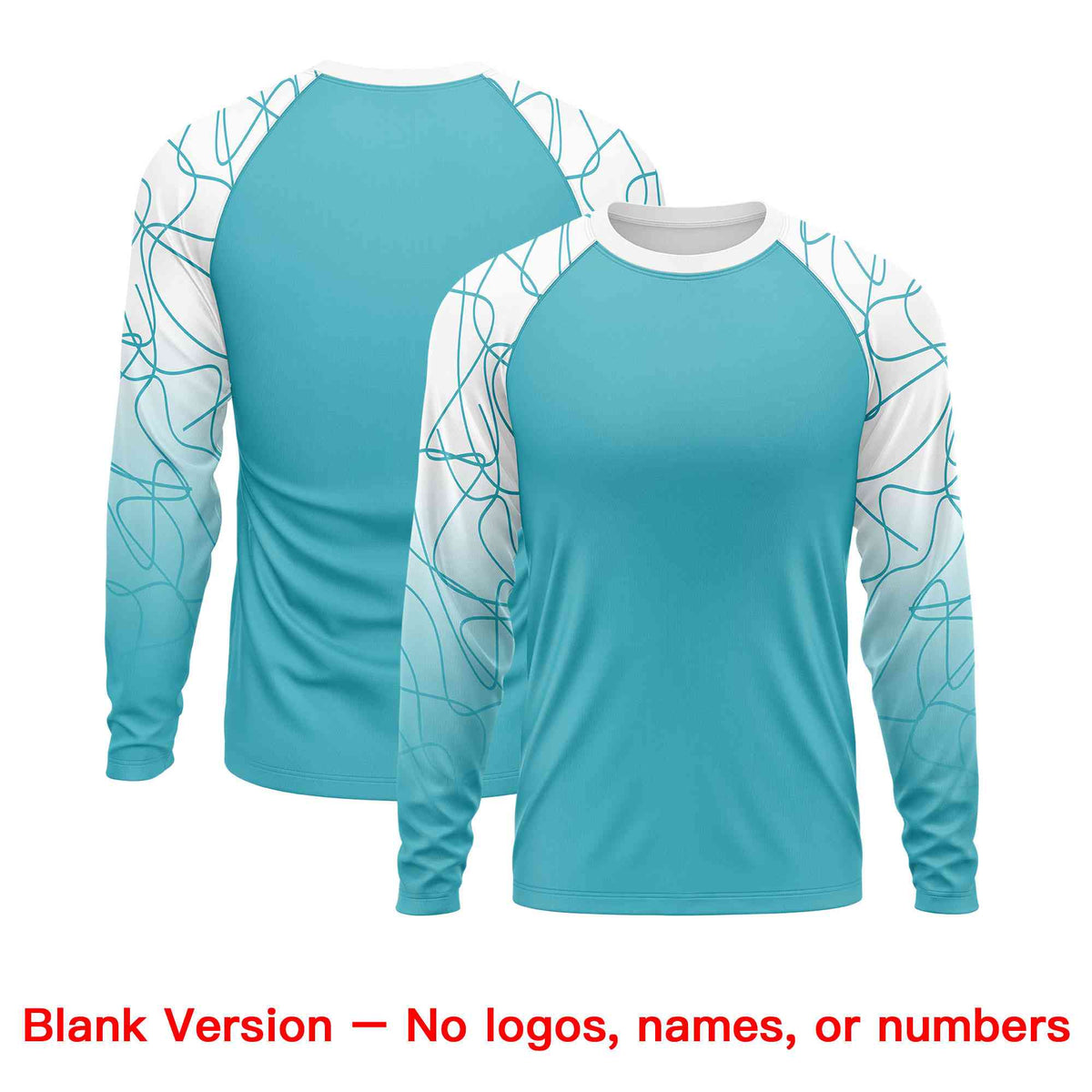Custom Sky Blue White Tangled Lines Pattern Raglan Long Sleeve Performance T-Shirt