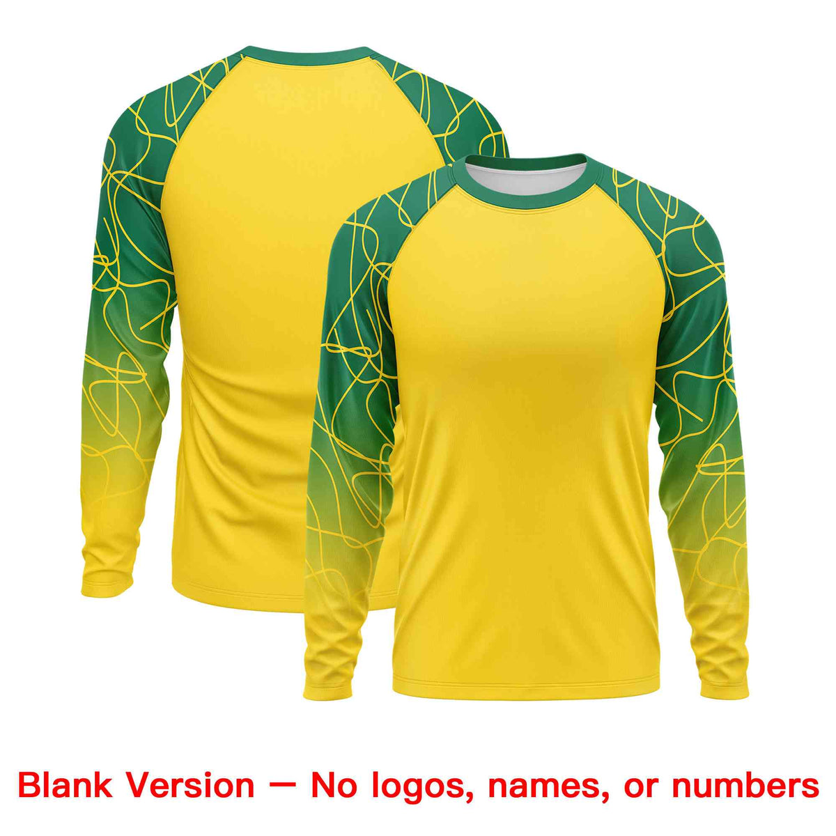 Custom Gold Kelly Green Tangled Lines Pattern Raglan Long Sleeve Performance T-Shirt