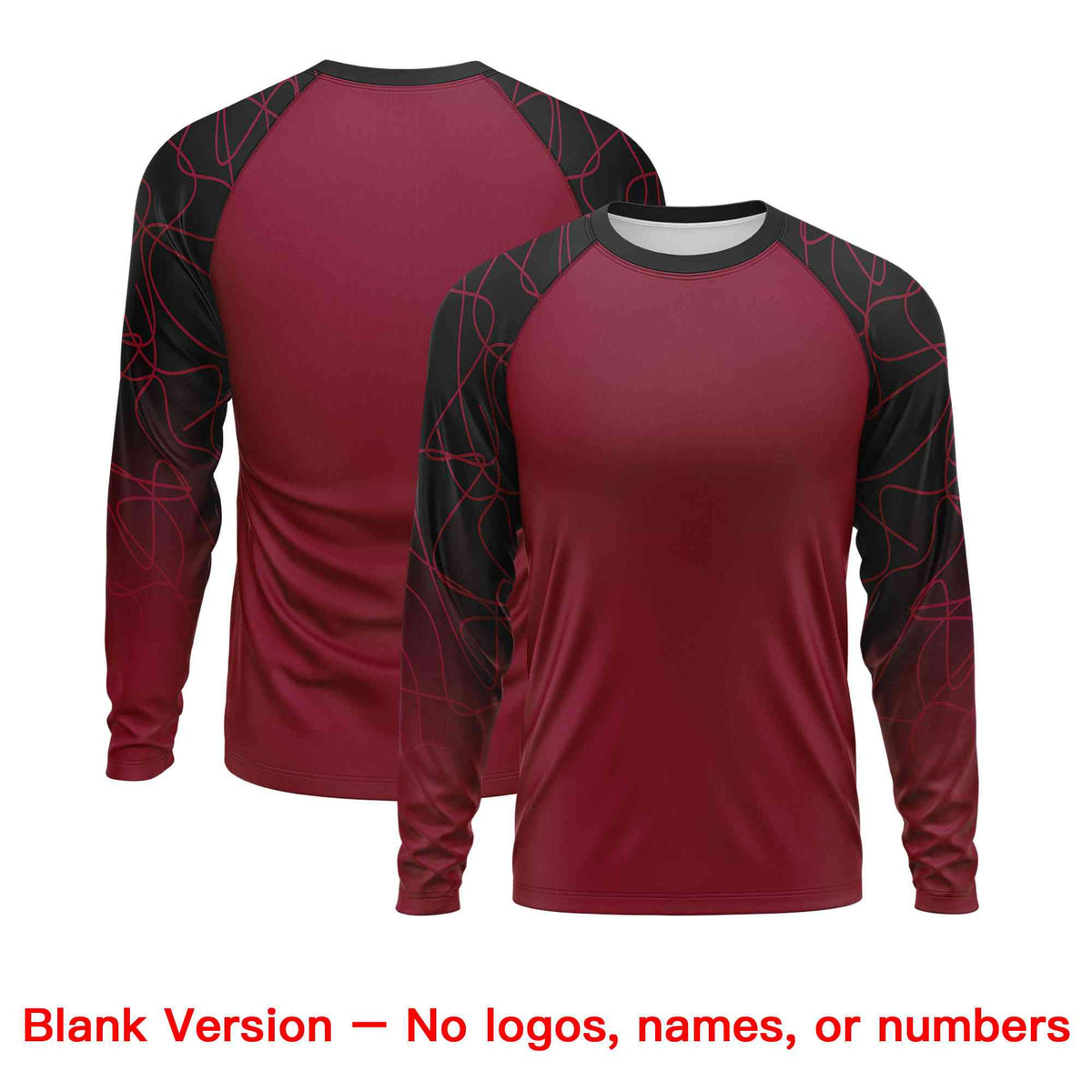 Custom Crimson Black Tangled Lines Pattern Raglan Long Sleeve Performance T-Shirt| KXKSHOP