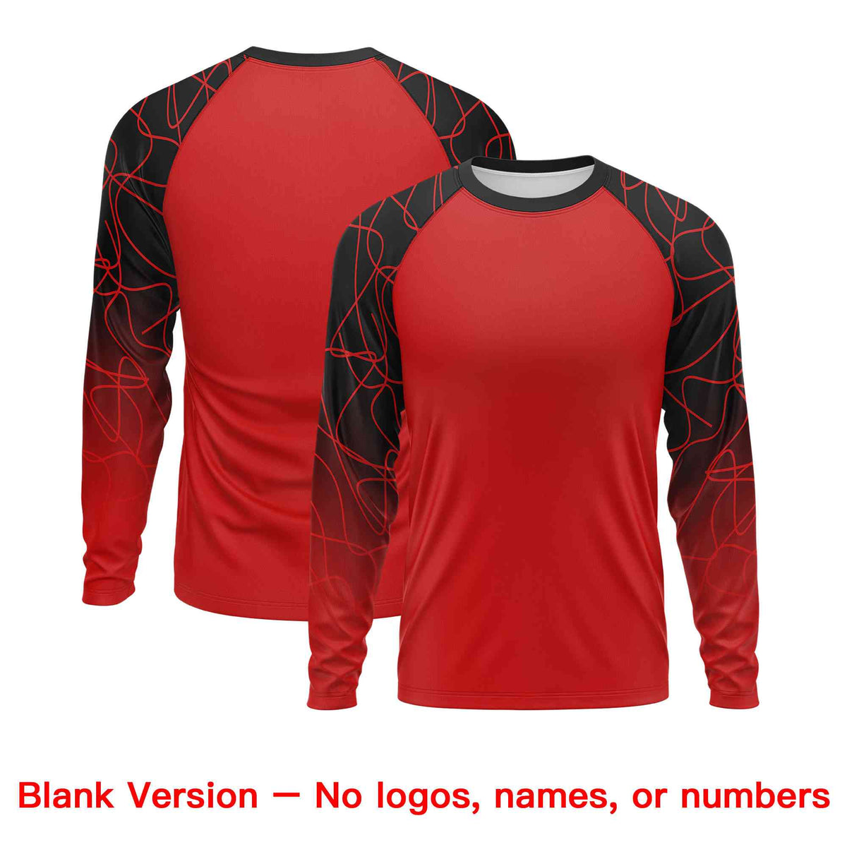 Custom Red Black Tangled Lines Pattern Raglan Long Sleeve Performance T-Shirt| KXKSHOP