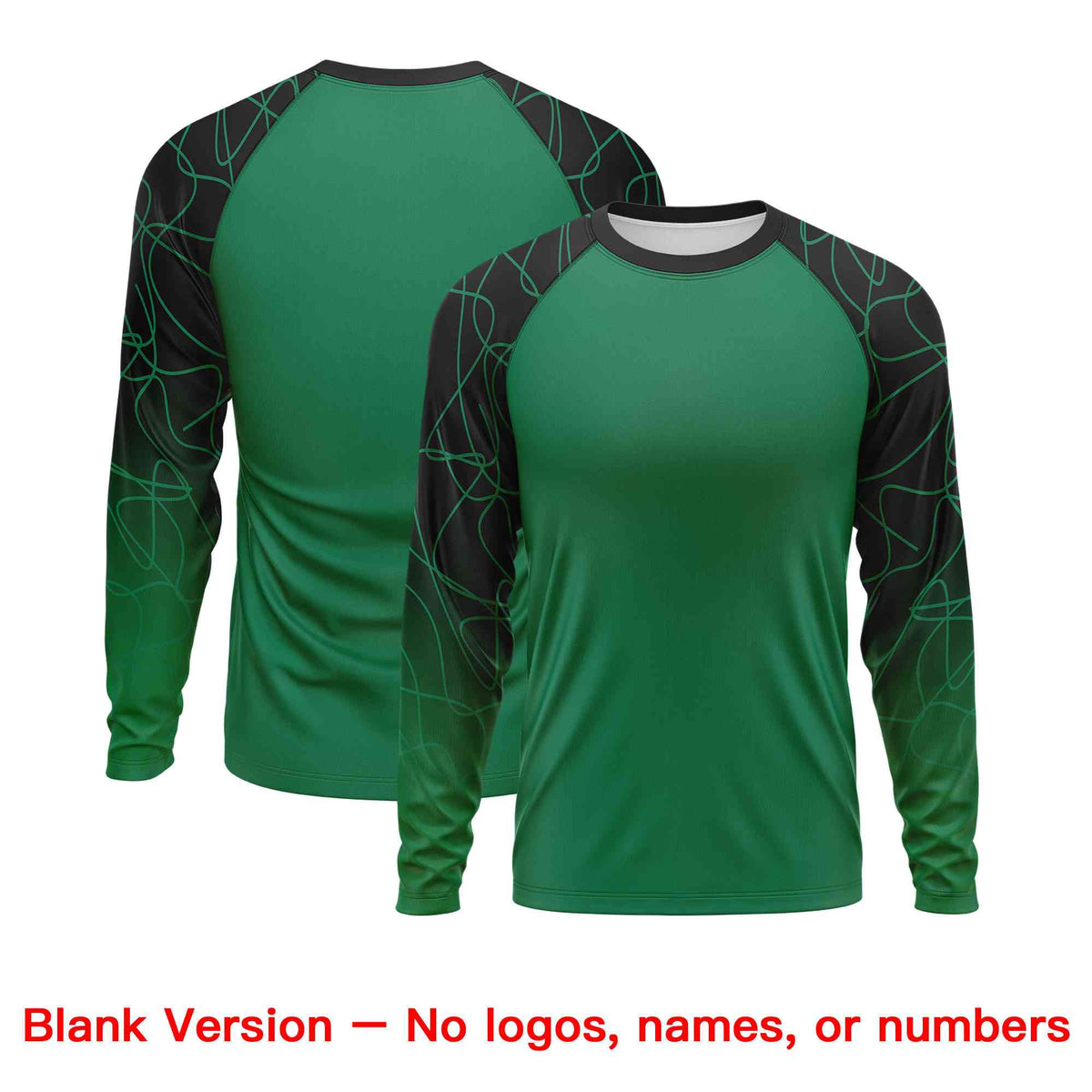 Custom Kelly Green Black Tangled Lines Pattern Raglan Long Sleeve Performance T-Shirt| KXKSHOP