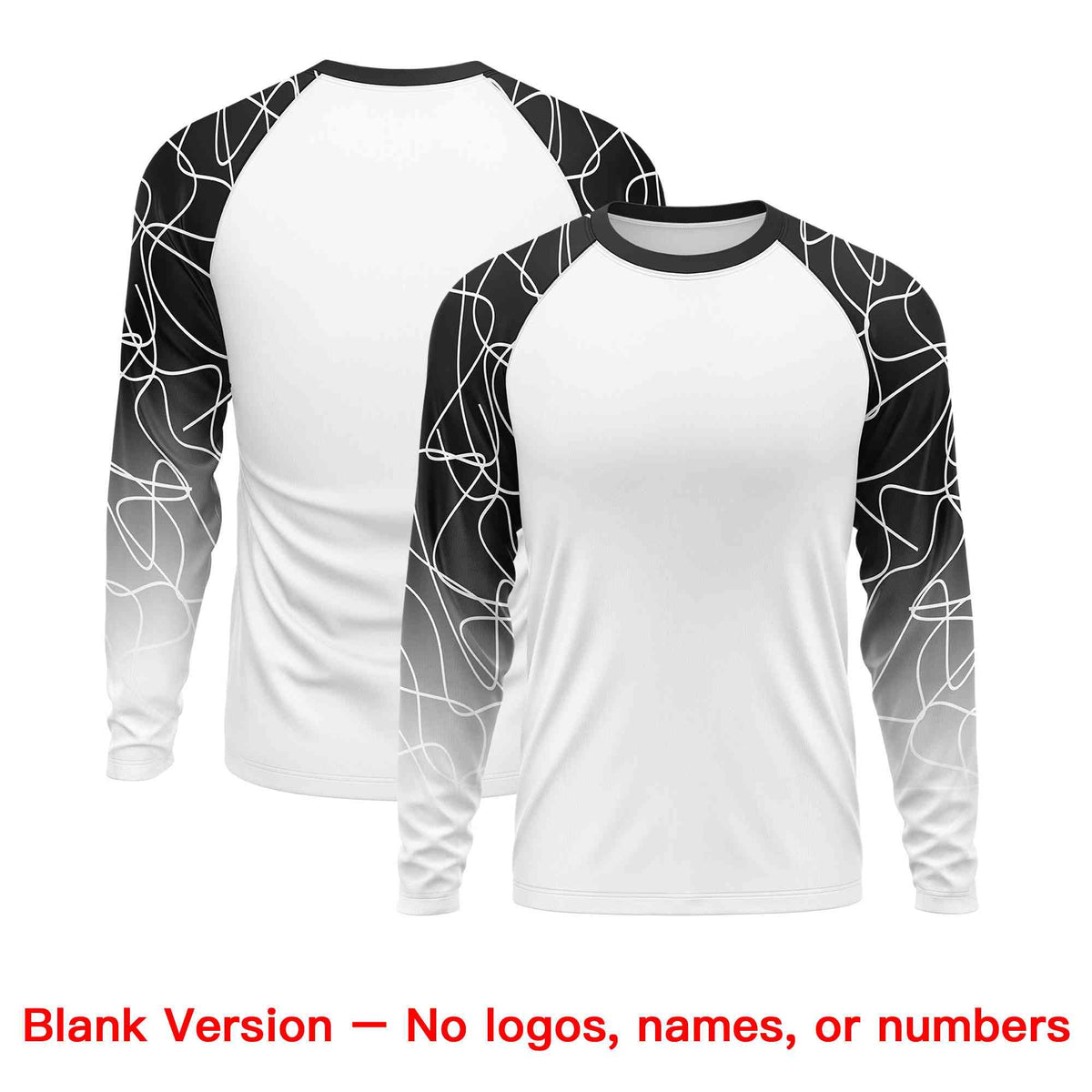 Custom White Black Tangled Lines Pattern Raglan Long Sleeve Performance T-Shirt| KXKSHOP