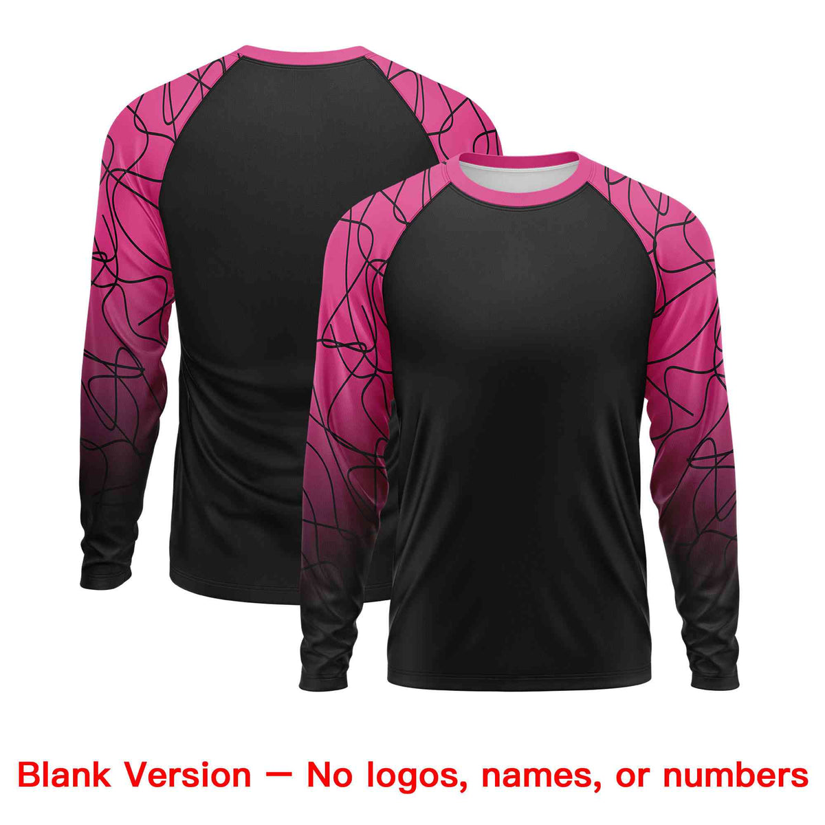Custom Black Pink Tangled Lines Pattern Raglan Long Sleeve Performance T-Shirt| KXKSHOP
