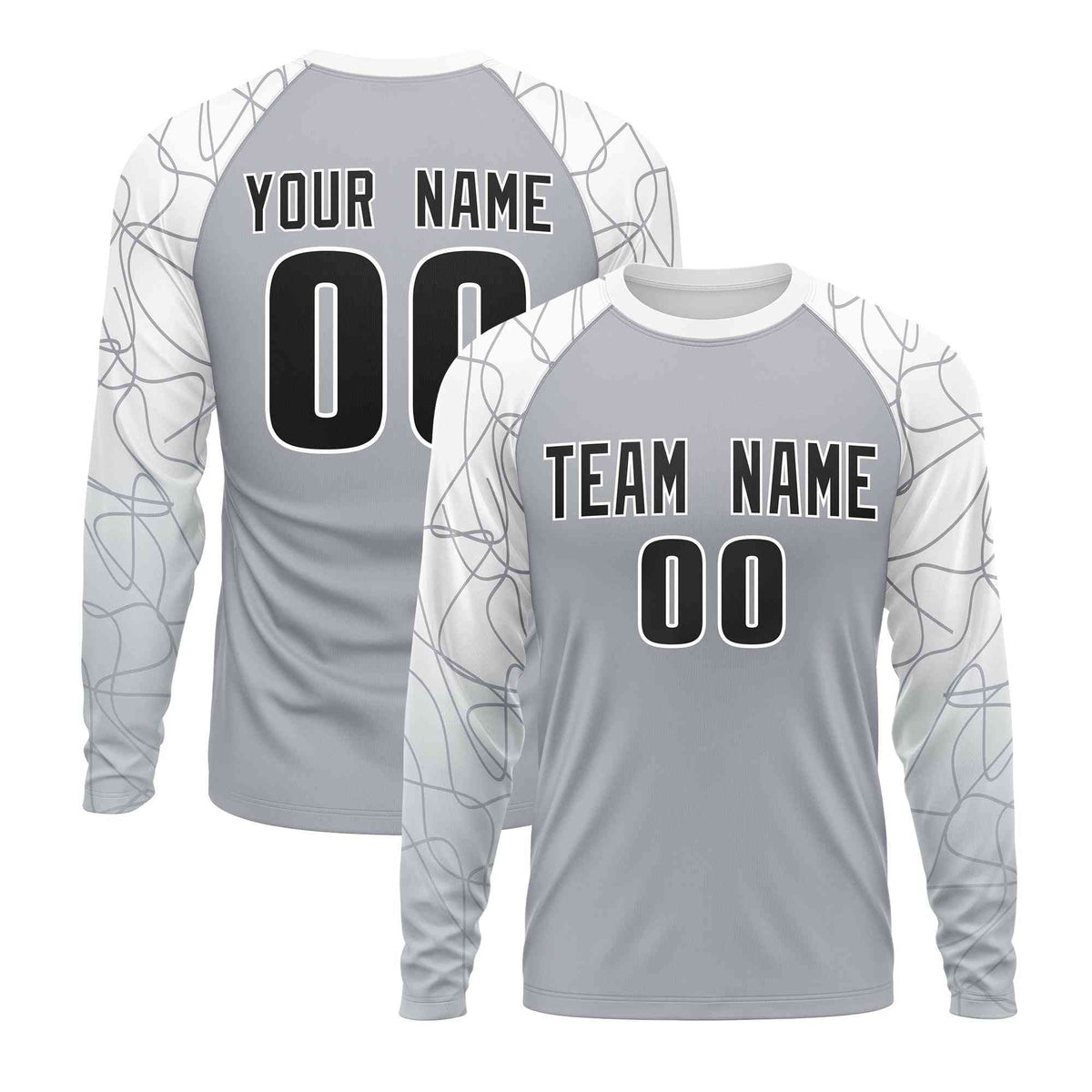 Custom Silver White Tangled Lines Pattern Raglan Long Sleeve Performance T-Shirt| KXKSHOP